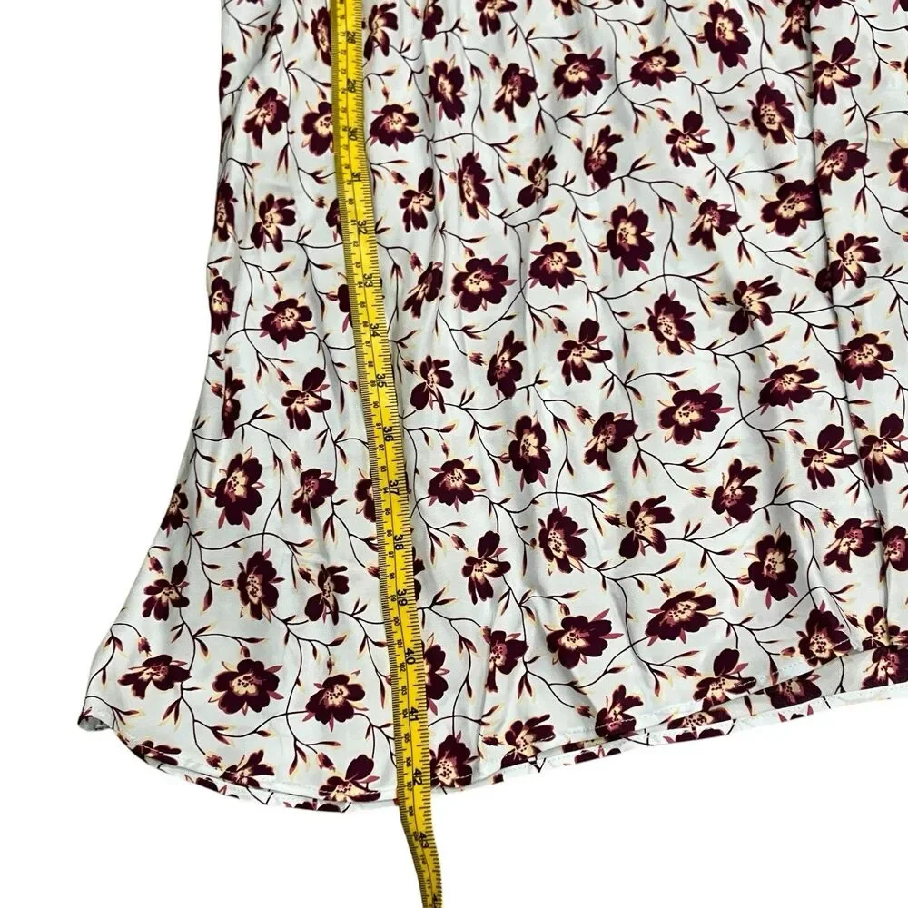 J Crew Midi Floral Lace Trim Dress Womens 0 White Burgundy V Neck Puff CS846